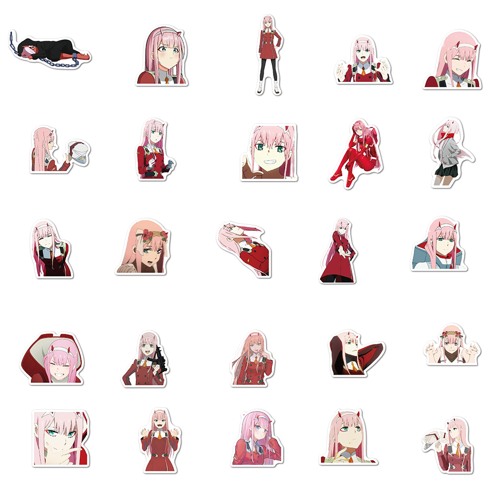 50 100pcs Anime Darling in the Fanxx Stickers Zero Two 002 Stickers For Laptop Luggage Motorcycle 4 - Darling In The FranXX Store