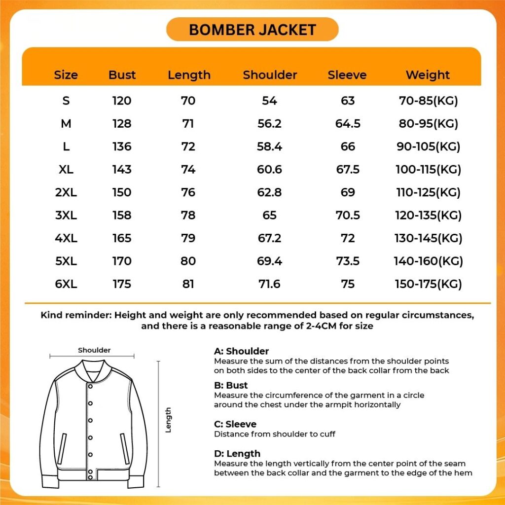 Bomber Jacket Size Chart - Darling In The FranXX Store